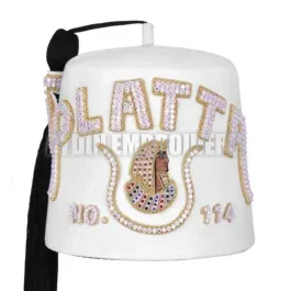 DOI Fez Hat – Pure White Wool With Rhinestones