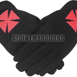 Masonic Knight Templar Black 100% Cotton Machine Embroidery Glove